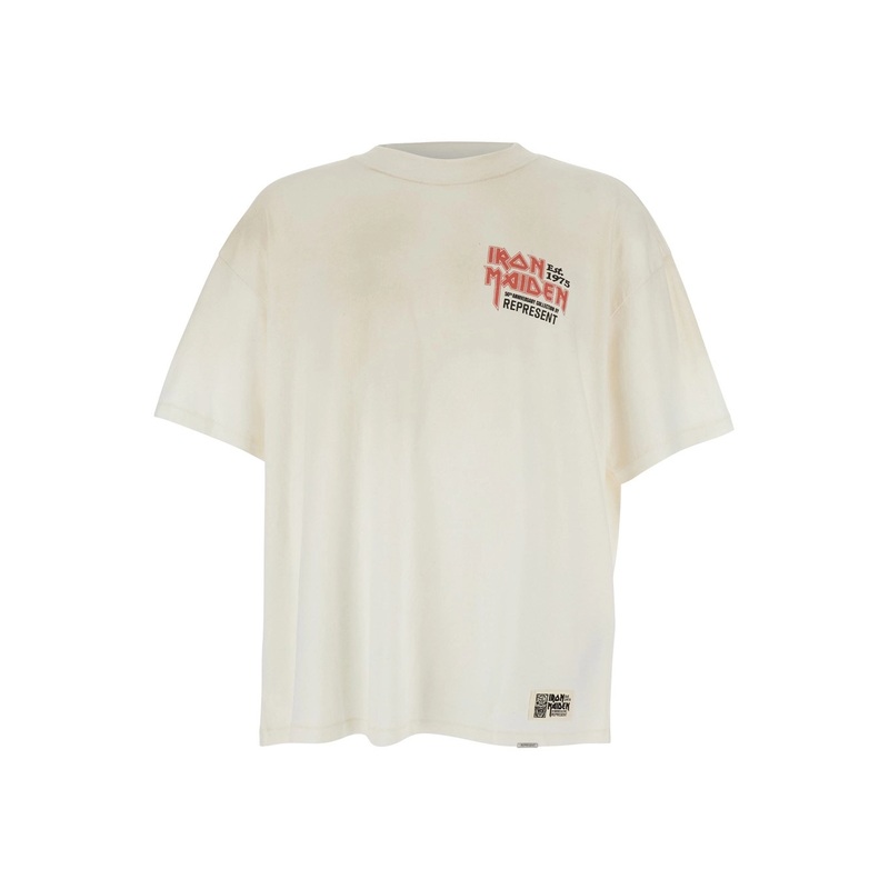 White Crewneck T-Shirt with Logo on Front and Rear in Cotton Blend Man