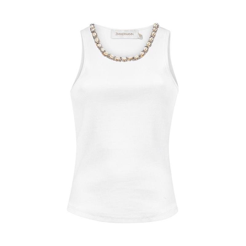 White Illuminate embellished tank top