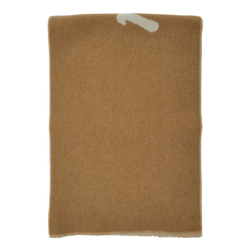 Beige Bicolor Scarf with Logo Lettering in Wool Blend Man