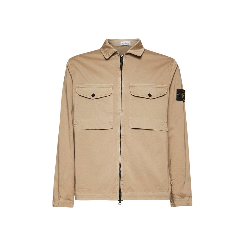 Beige cotton zip-up overshirt|S|M|L|XL
