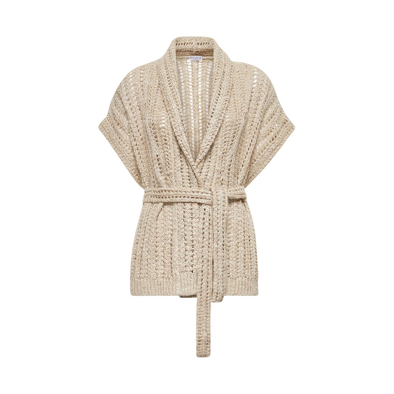 Beige silk and linen Dazzling cardigan