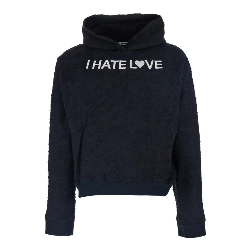 Black Hoodie with Fixed Hood and Print on the Front in Cotton Man