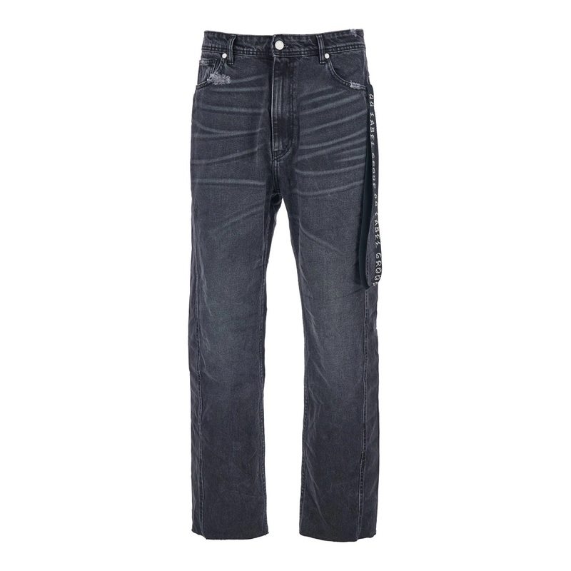 Black Jeans with Logo Patch on the Rear and Side Strap with Logo in Denim Man