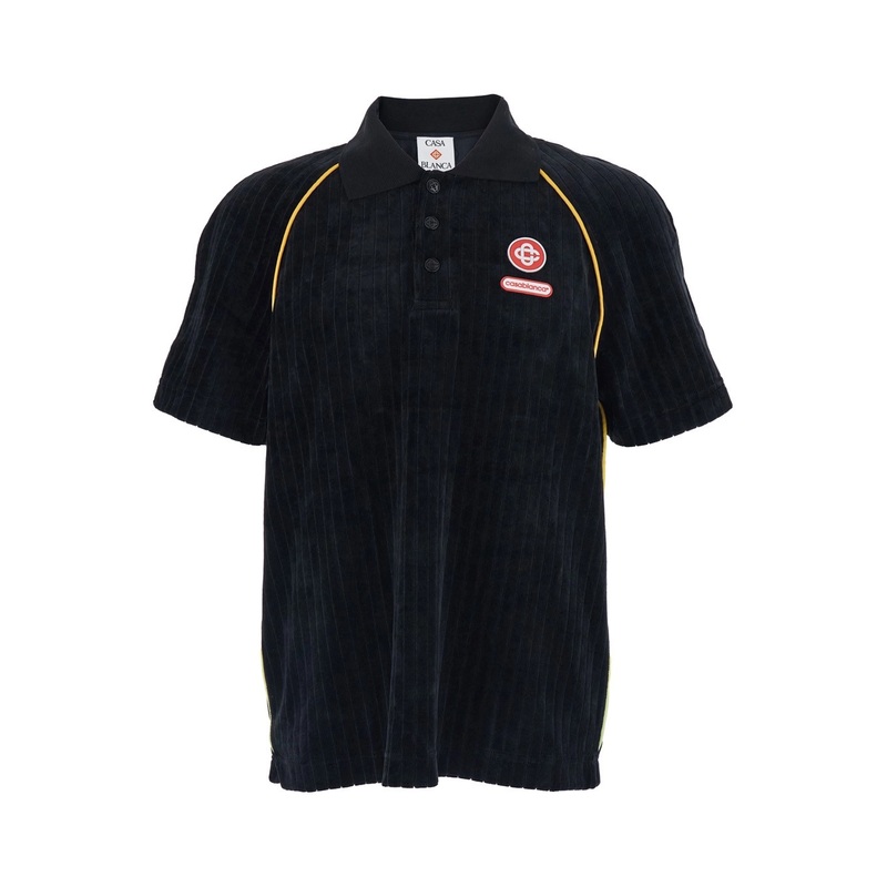 Black Polo Shirt with Classic Collar and Logo Embroidery on the Front in Corduroy Man