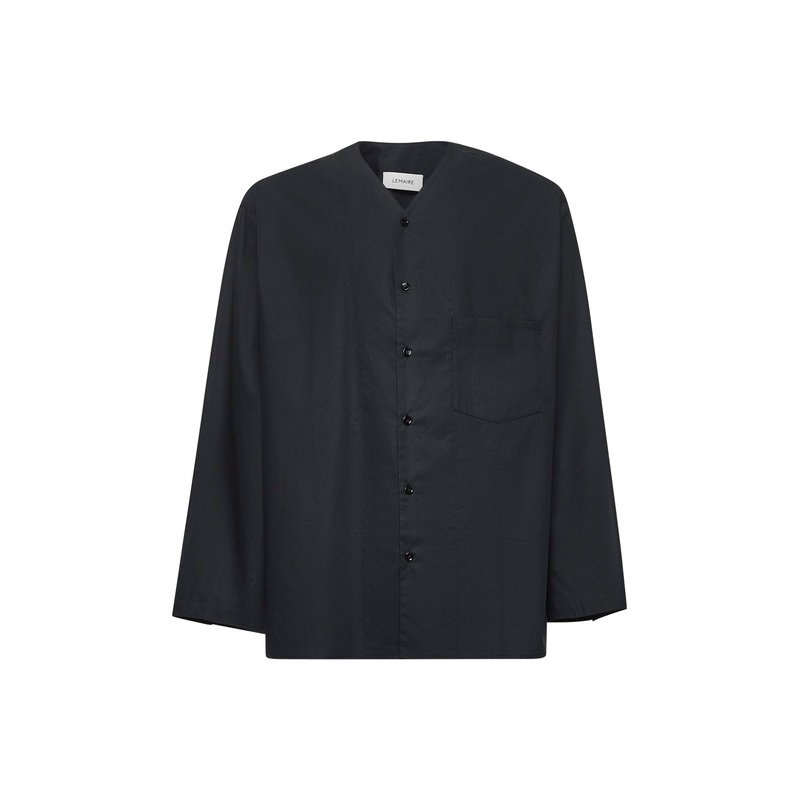 Black poplin V-neck shirt|46|48|50