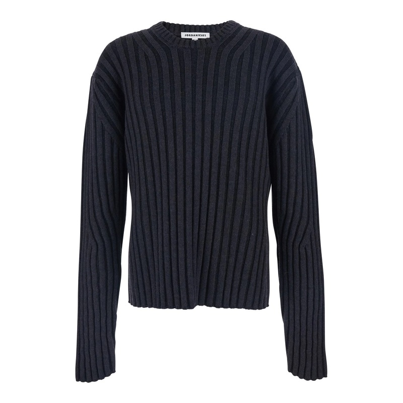 Black Ribbed Crew Neck Sweater in Wool Blend Man