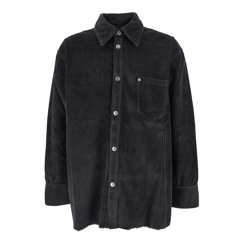 Black Shirt Jacket with Chest Pocket in Corduroy Man