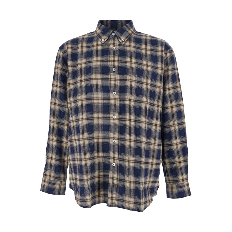 Blue Checkered Shirt with Front Logo Patch in Flannel Man