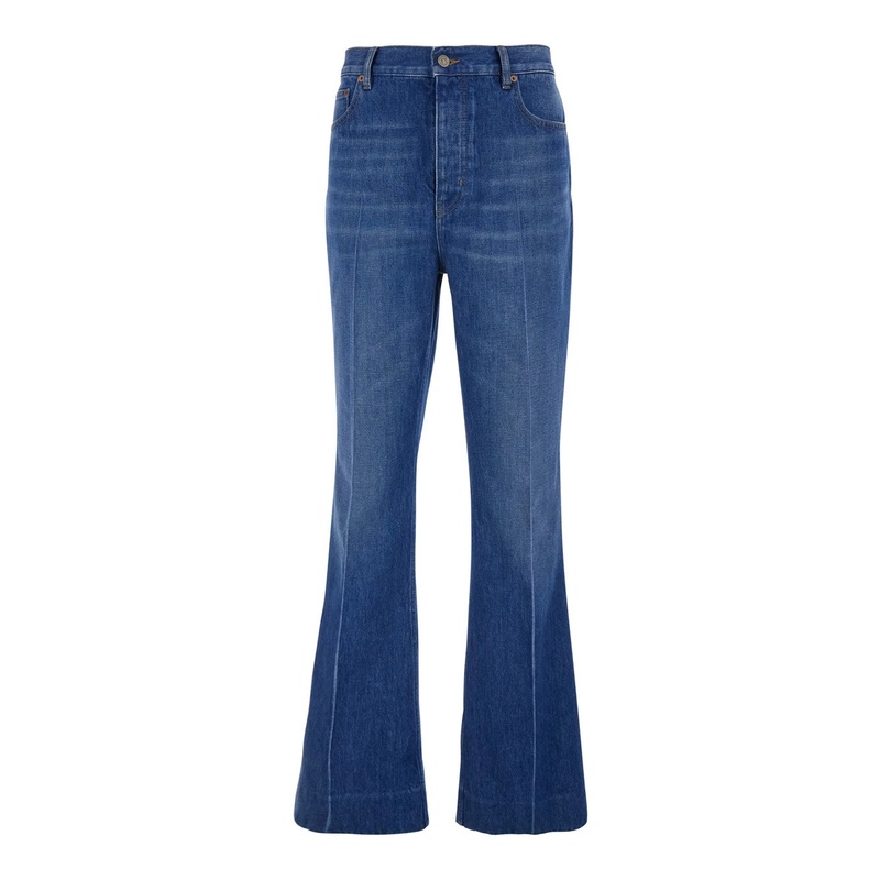 Blue Five-Pocket Jeans with Logo Patch in Cotton Denim Man