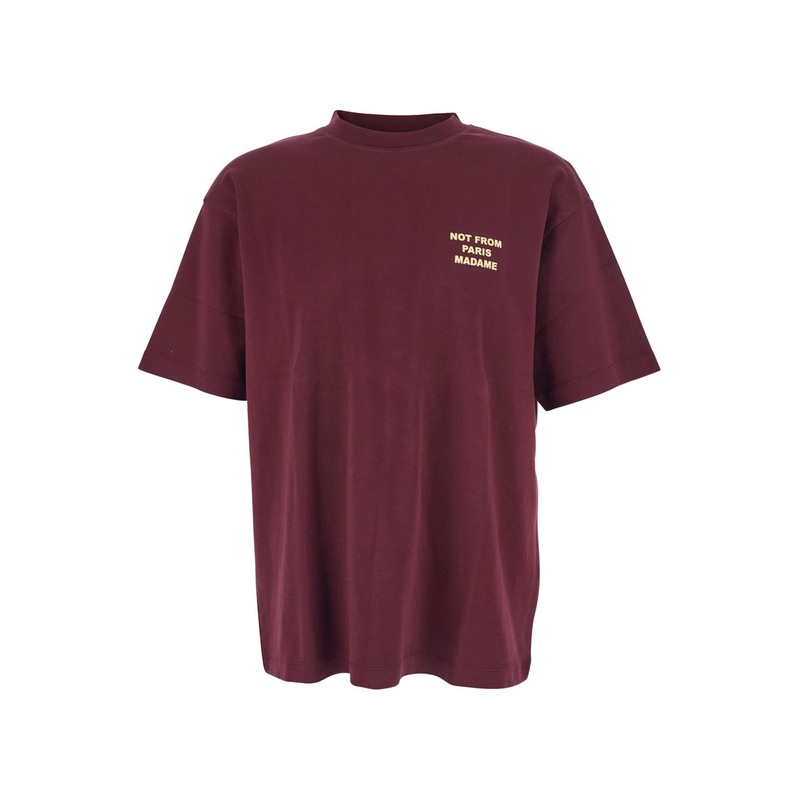 Bordeaux Crewneck T-Shirt with Slogan Print on the Front and Back in Cotton Man