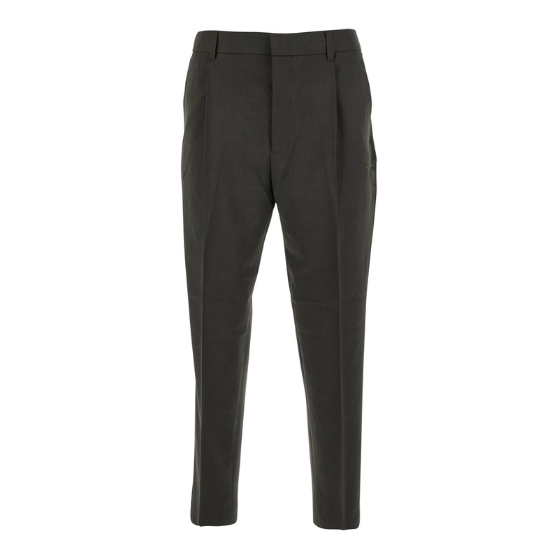 Green Trousers with Belt Loops and Pleats on the Front in Wool Man