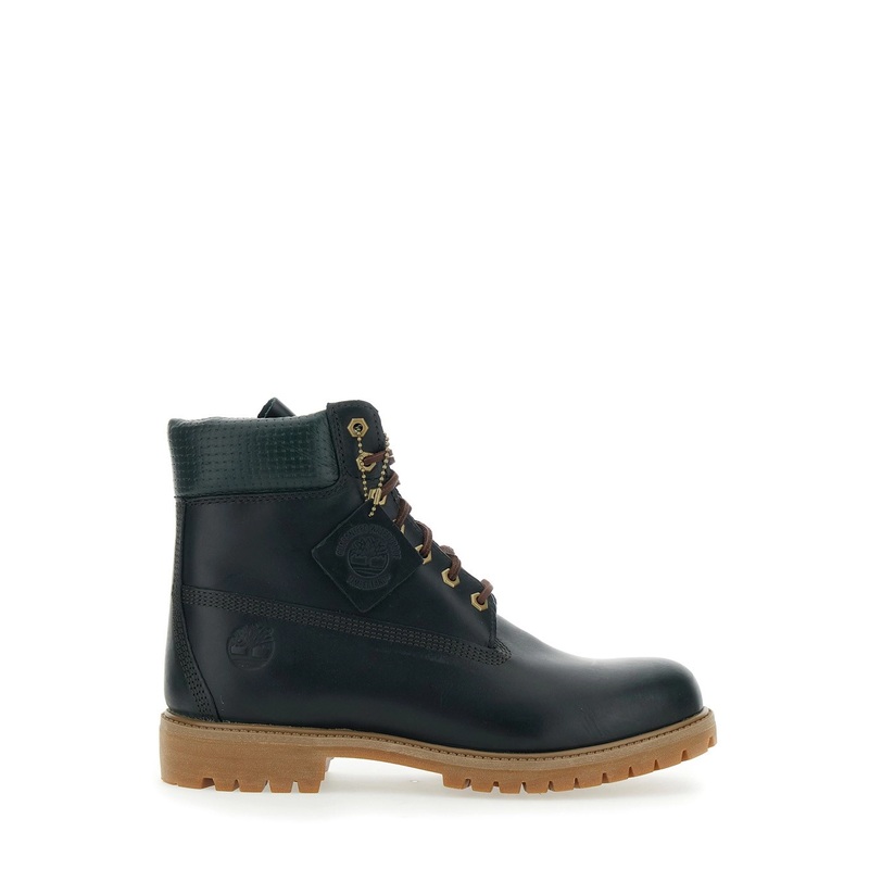 Green Water-Proof Boots with Logo Plate in Leather Man