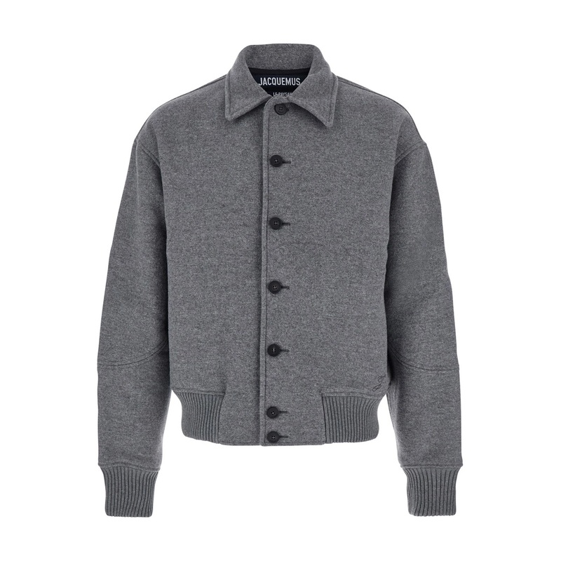 Grey Jacket with Classic Collar and Dropped Shoulders in Wool Man