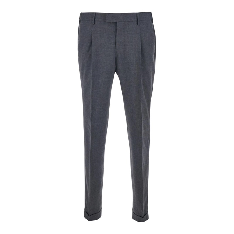 Grey Pants with Turn-Up Hem in Wool Stretch Man