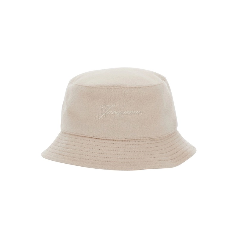 ‘Le Bob Cachemiro’ Beige Bucket Hat with Logo Lettering Embroidery on the Front and Ribbed Brim in Wool Man