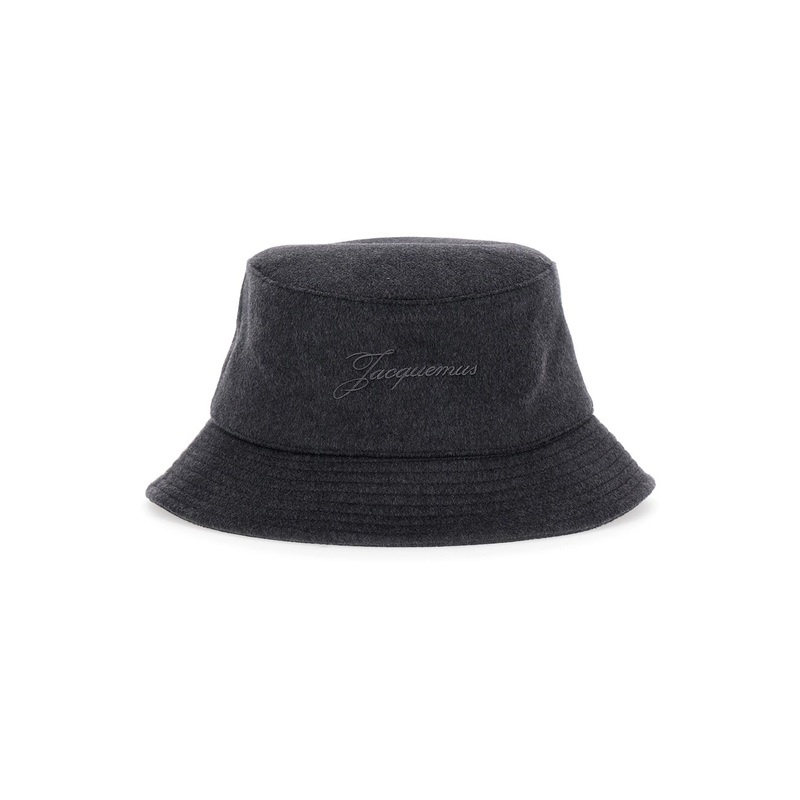 ‘Le Bob Cachemiro’ Grey Bucket Hat with Logo Lettering Embroidery on the Front and Ribbed Brim in Wool Man
