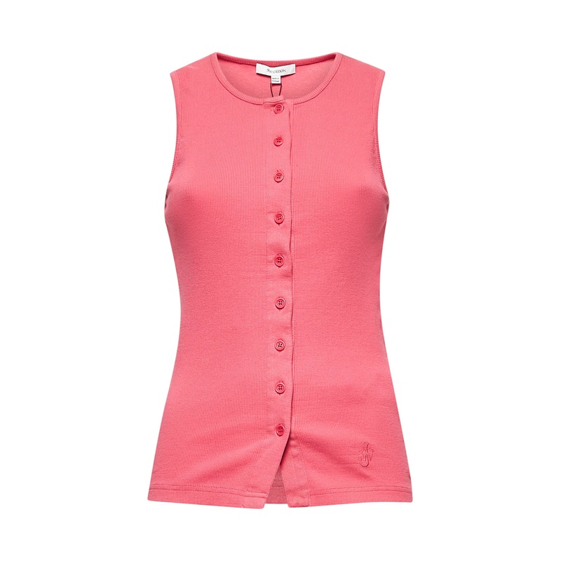 Pink ribbed cotton logo tank top