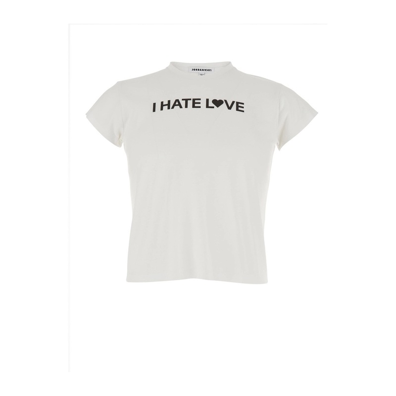 White Crewneck T-Shirt with Print on the Front in Cotton Man