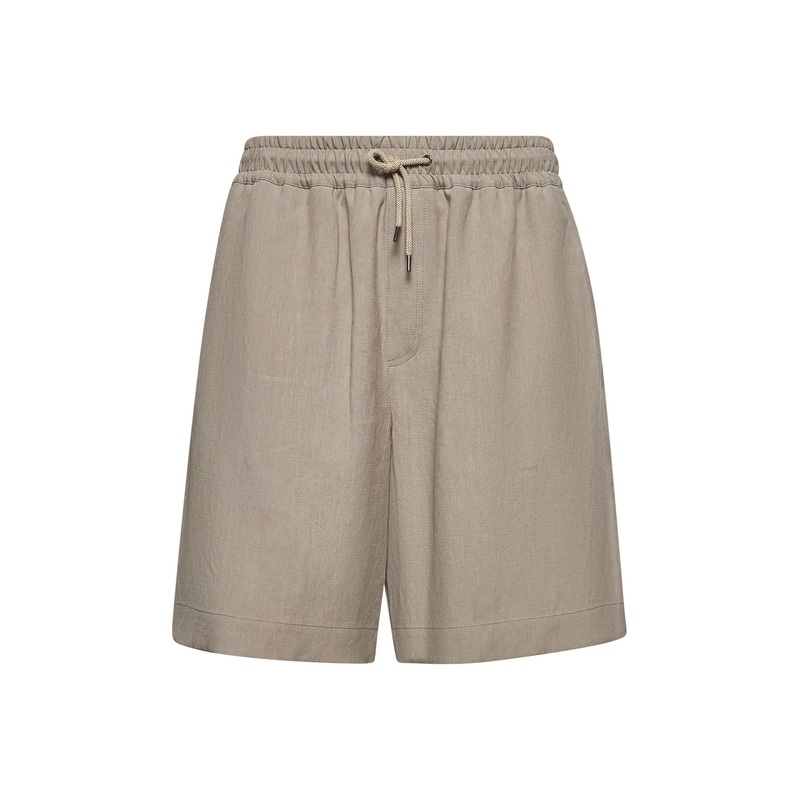 Beige linen canvas flat front bermuda shorts