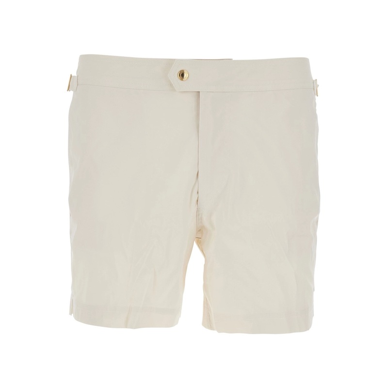 Beige Swim Shorts with Side Adjustable Straps and Logo Patch on the Side in Tech Fabric Man