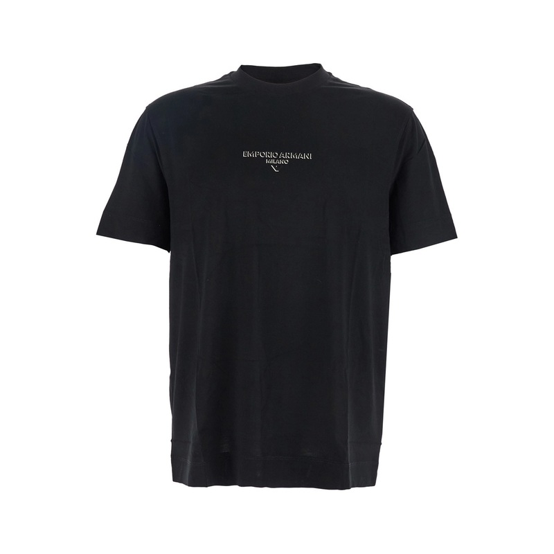 Black Crew Neck T-Shirt with Logo on the Front in Cotton Blend Man