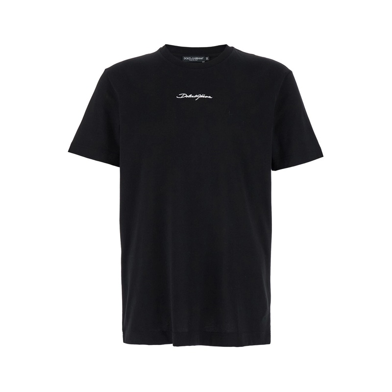 Black Crewneck T-Shirt with Signature Logo in Cotton Man