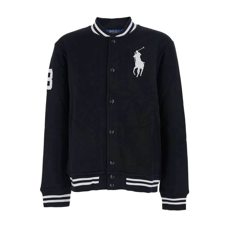 Black Jacket with Maxi Pony on the Front and Numerical Detail on the Sleeve in Cotton Blend Man