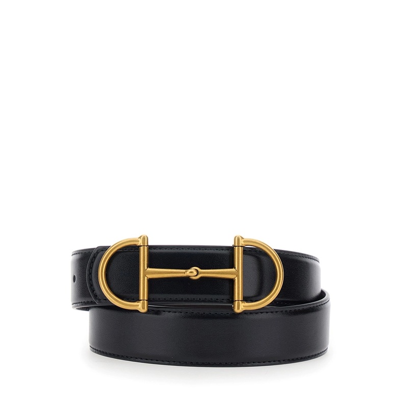 Black Reversible Belt with Horsebit on the Front in Leather Man