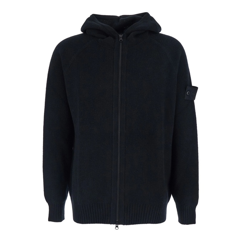 Black Sweater with Hood and Logo Patch on the Sleeve in Cashmere Man
