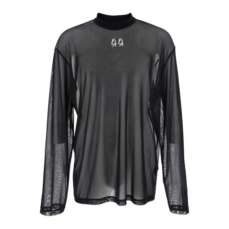 Black Turtleneck Sweater with Semi-Sheer Design in Mesh Man