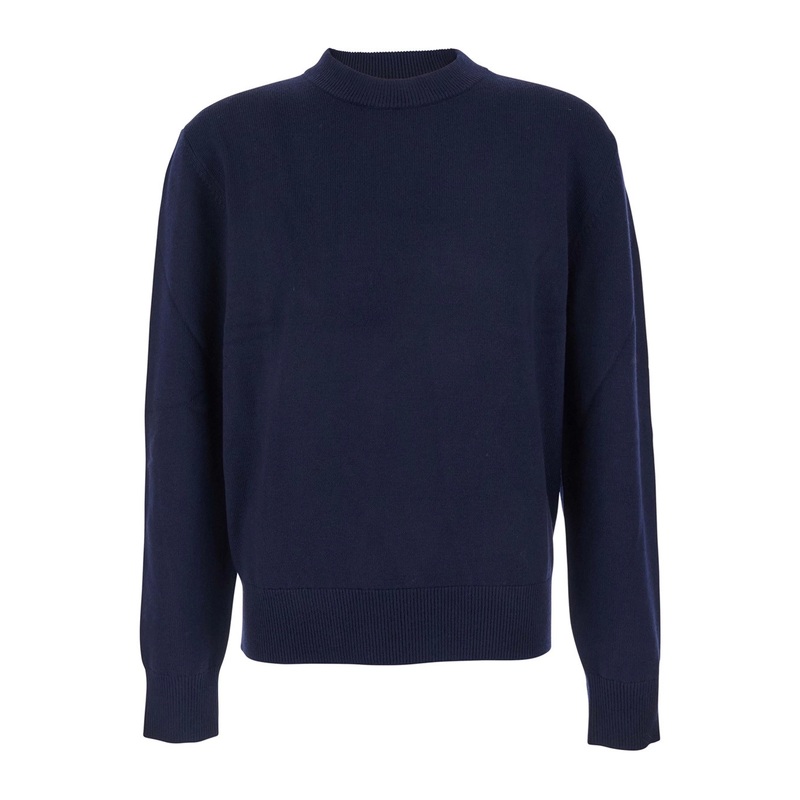 Blue Crew Neck Sweater with Dropped Shoulder in Wool Blend Man