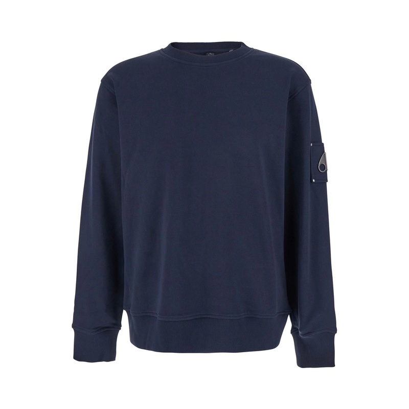 Blue Crewneck Sweatshirt with Logo Patch on the Sleeve in Cotton Man