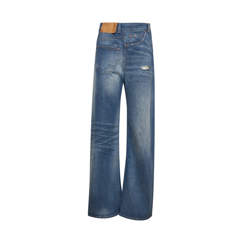 Blue denim wide leg twist jeans