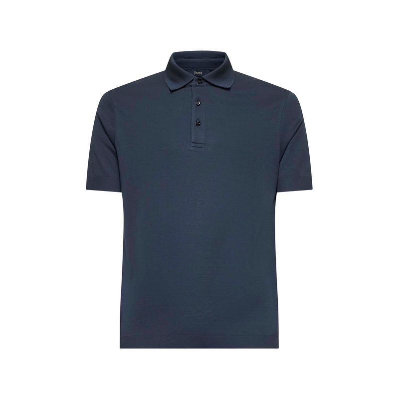Blue knit effect jersey polo shirt