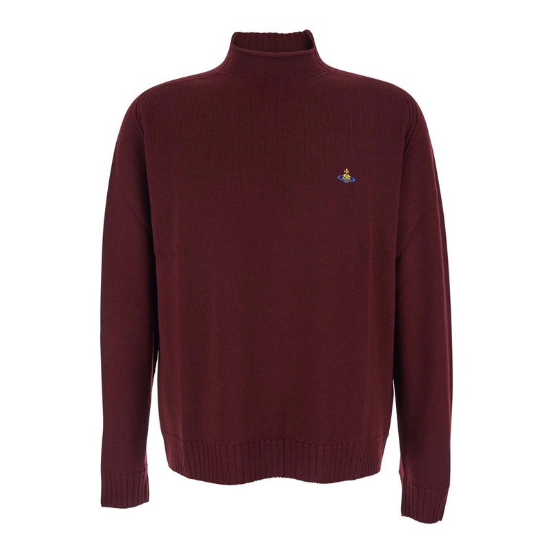 Bordeaux Turtleneck Sweater with Orb Logo Embroidered on the Front in Wool Blend Man