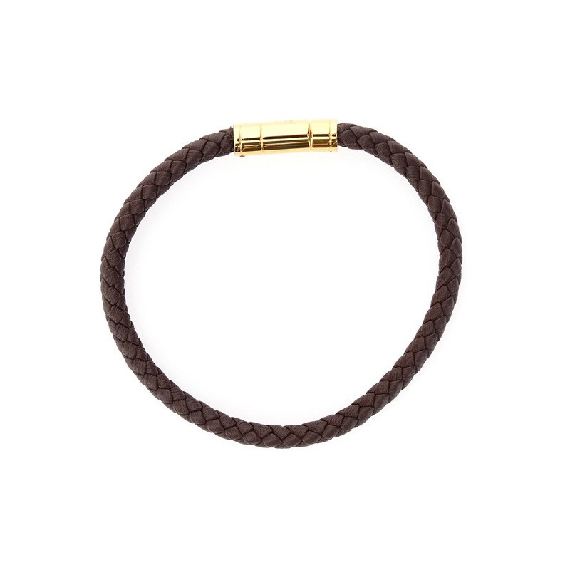 Brown Bracelet with Engraved Logo Lettering in Braided Leather Man