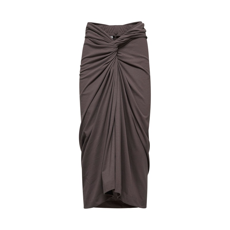 Brown jersey knotted midi skirt