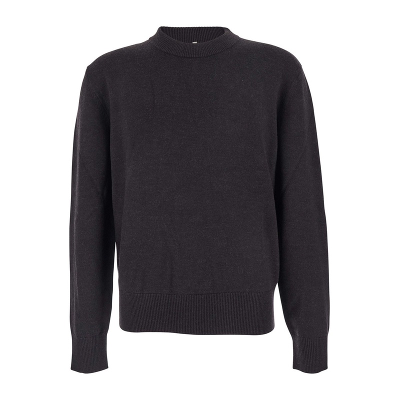 Dark Brown Crew Neck Sweater with Dropped Shoulder in Wool Blend Man