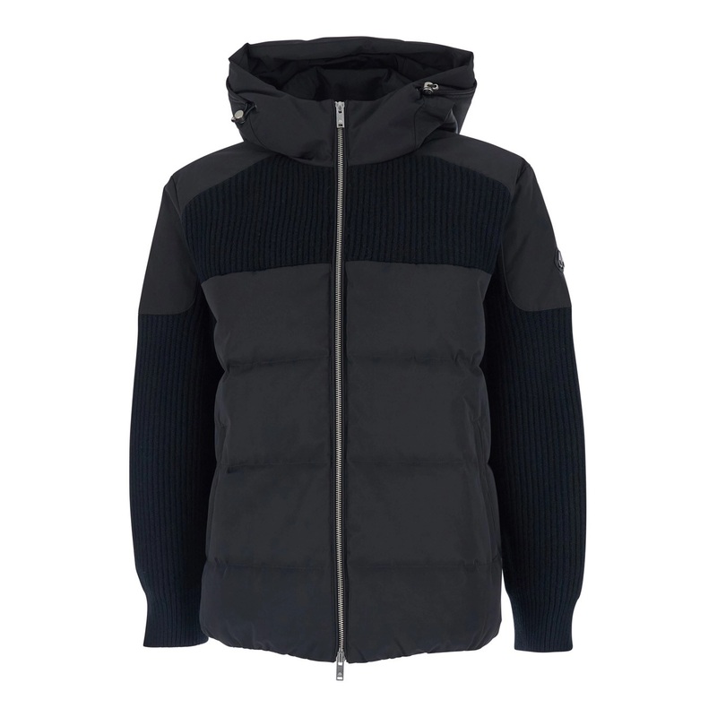 ‘Glenvale’ Black Jacket with Drawstring Hood and Logo Plaque on the Sleeve in Wool Man