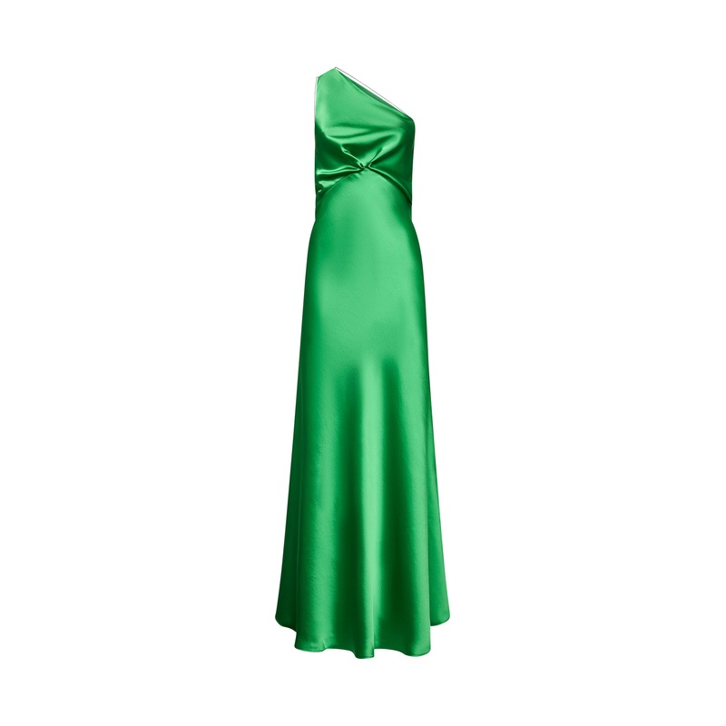 Green satin Aloysia one-shoulder dress