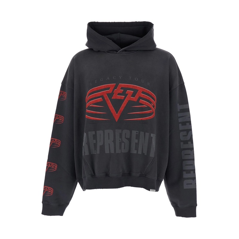 Grey Hoodie with Maxi Logo Print on Front and Rear and Dropped Shoulders in Cotton Man