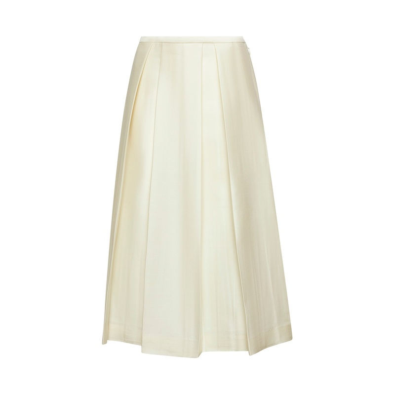 Ivory wool silk midi skirt|34|36|38|40