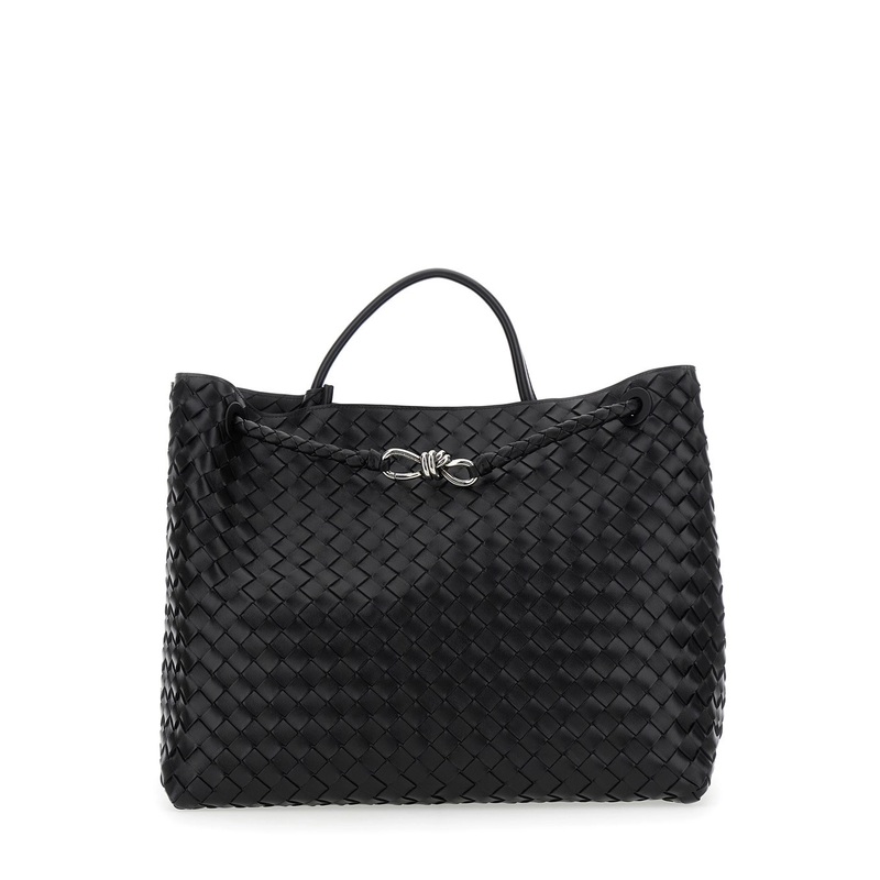 ‘Large Andiamo’ Black Handbag with Knot Detail in Intrecciato Leather Man
