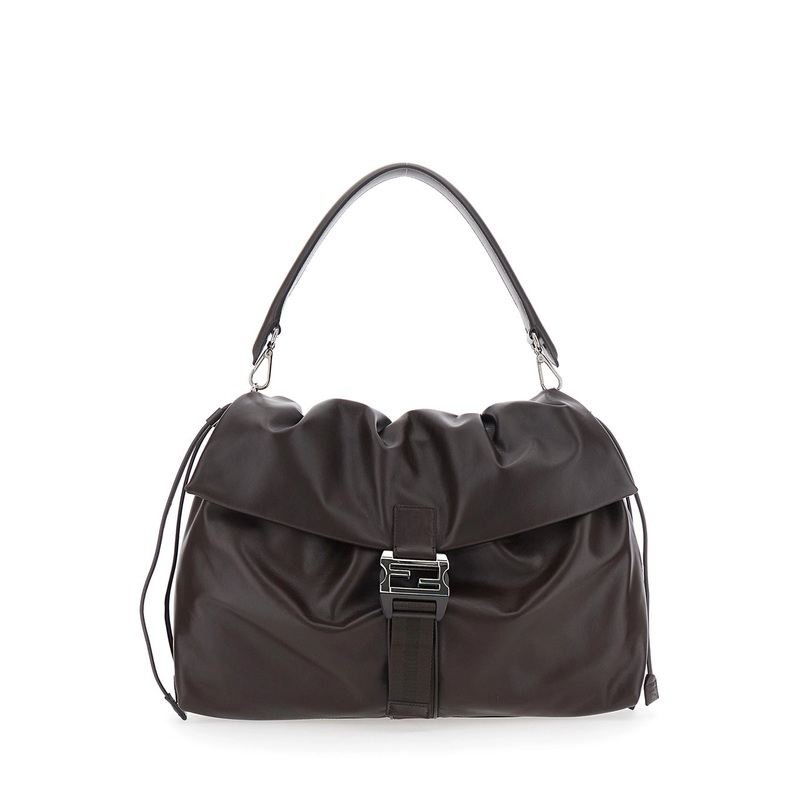 ‘Mama Baguette Large’ Brown Shoulder Bag with FF Closure on the Front in Leather Woman
