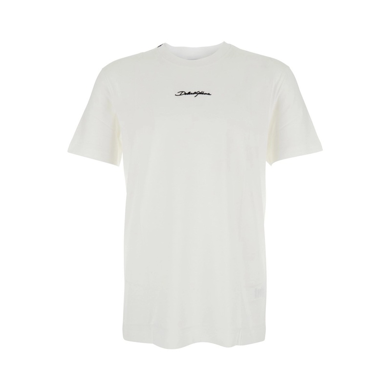 White Crewneck T-Shirt with Signature Logo in Cotton Man