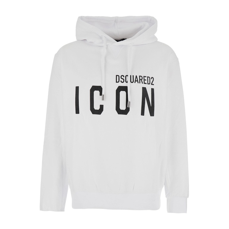 White Hoodie with Logo Print on the Front in Cotton Man
