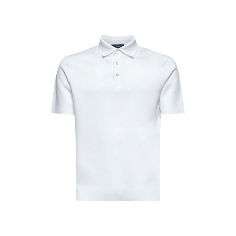 White knit effect jersey polo shirt