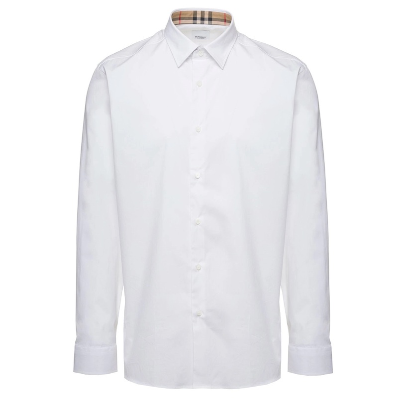 White Long Sleeve Shirt with Tonal Logo Embroidery in Stretch Cotton Man