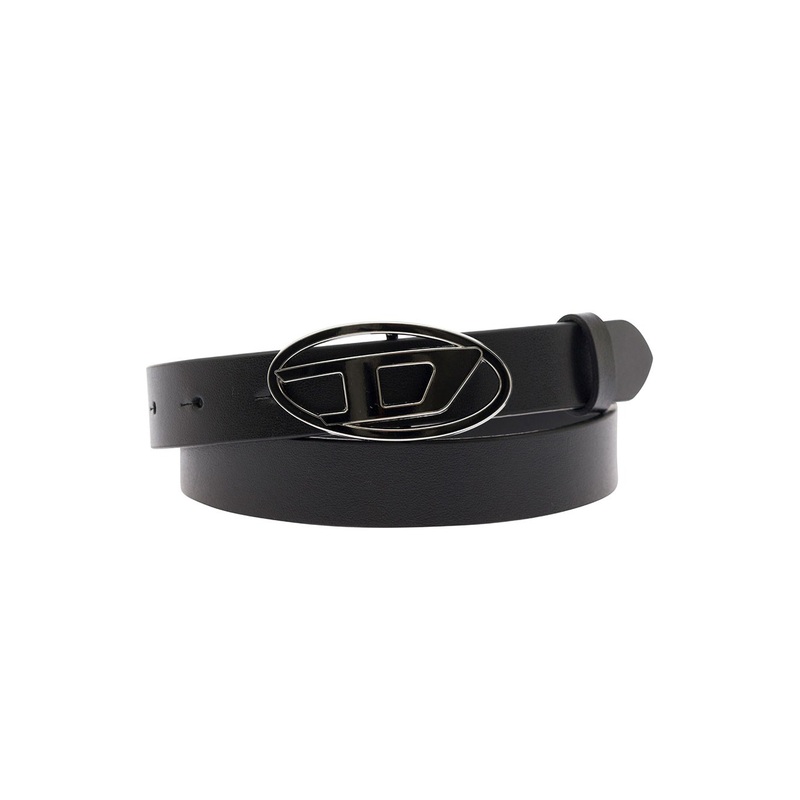 ‘B-1DR’ Black Belt with Oval D Buckle in Leather Woman