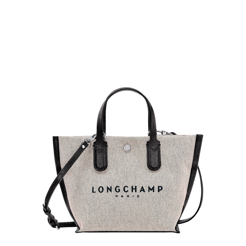 Beige Handbag with Adjustable and Removable Shoulder Strap and Logo Lettering on the Front in Cotton Woman
